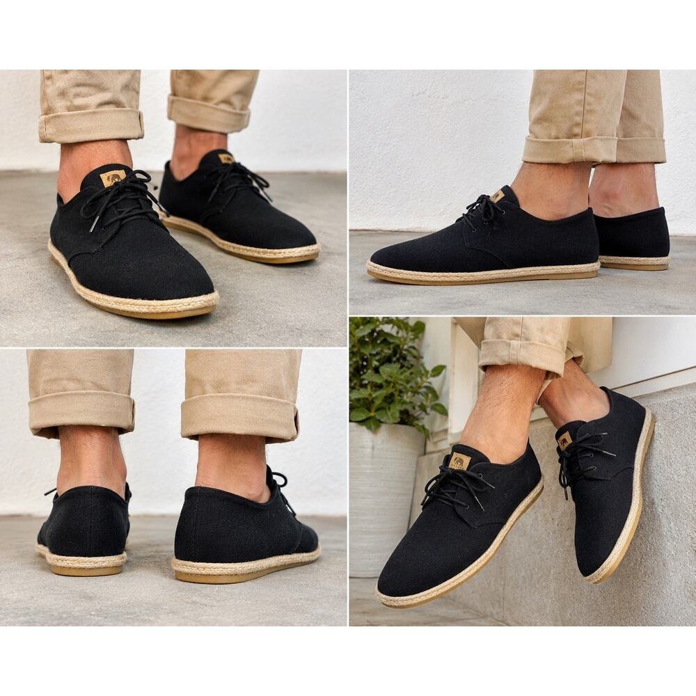 Patara Men’s Black Canvas Lace Up Espadrille Shoes Size 11 EU 44 Cork Insole